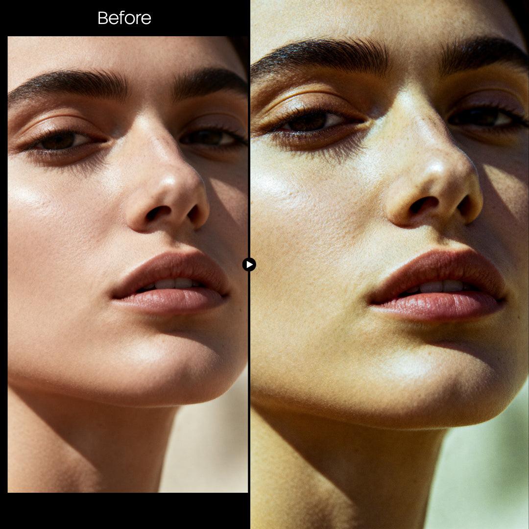 Before and after Strong Color Grading LUT Pack effect