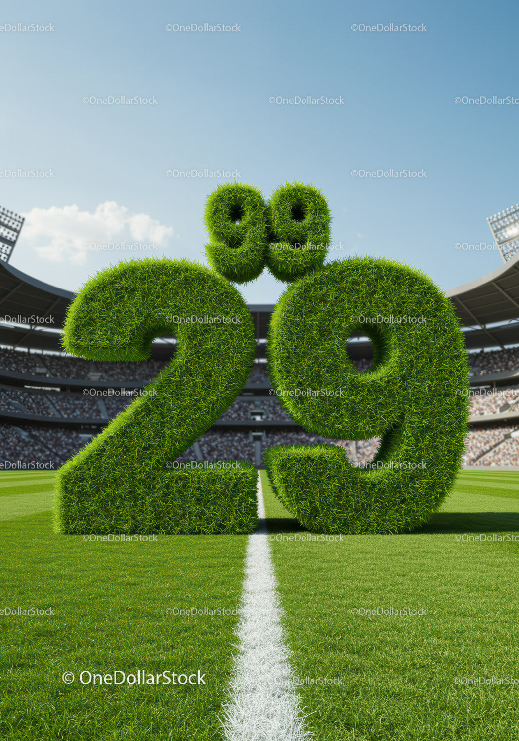 Green Grass Numbers Marking Temperature on Soccer Field