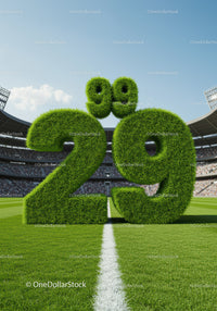 Green Grass Numbers Marking Temperature on Soccer Field