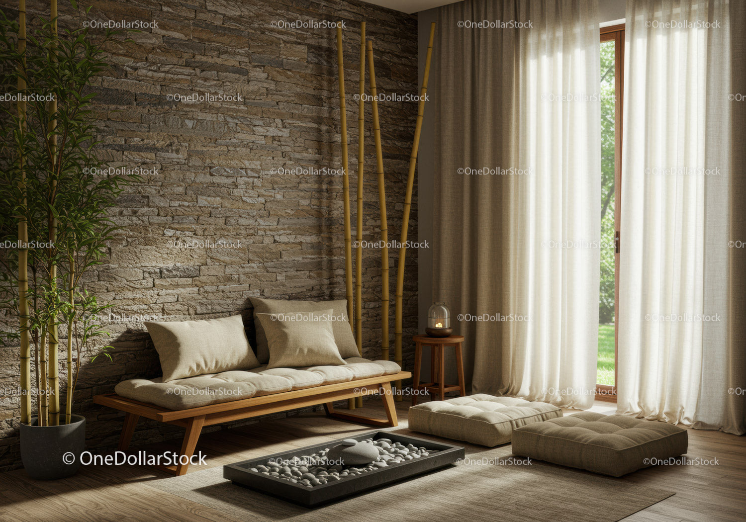 Minimalist cozy seating area with natural light and plants