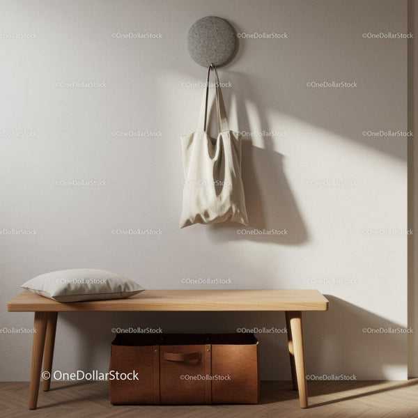 Minimalist Wall Hook and Wooden Bench in Modern Home Interior