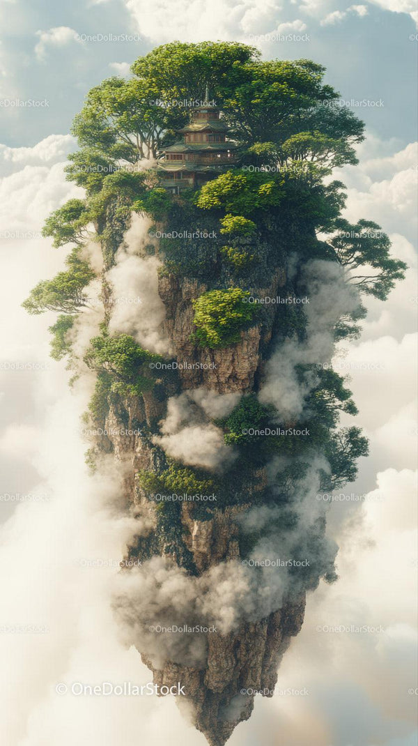 Tall Rocky Cliff With Greenery And Pavilion