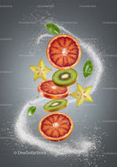 Fresh Citrus and Exotic Fruit Slices with Water Splash