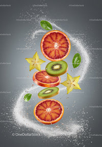 Fresh Citrus and Exotic Fruit Slices with Water Splash