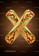 Two chicken tacos with fresh vegetables crossed on brown
