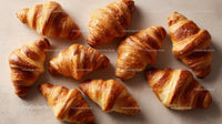 Golden Croissants with Flaky Layers in a Bakery Display