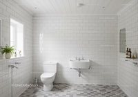 Bright Modern Bathroom with White Tiles and Grey Floor