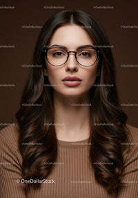 Elegant Woman Wearing Glasses with Confident Expression for Stock Use