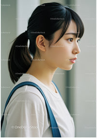 Elegant Young Woman Portrait with Black Hair and Soft Lighting