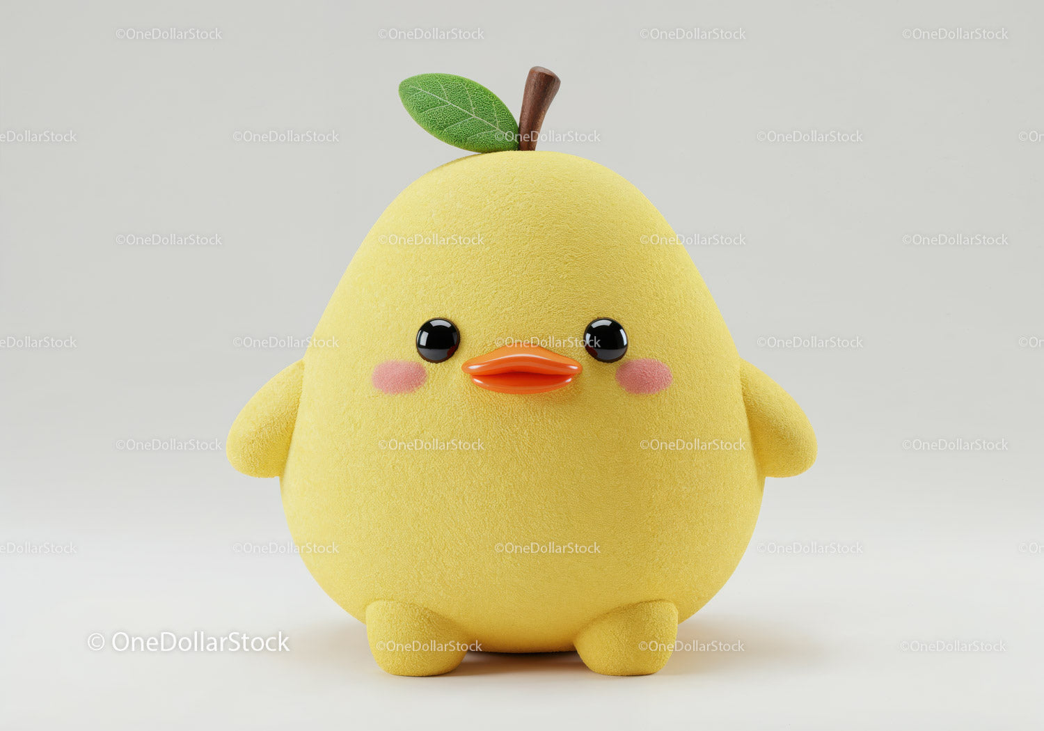 Yellow Plush Duck Toy with Green Leaf and Orange Beak