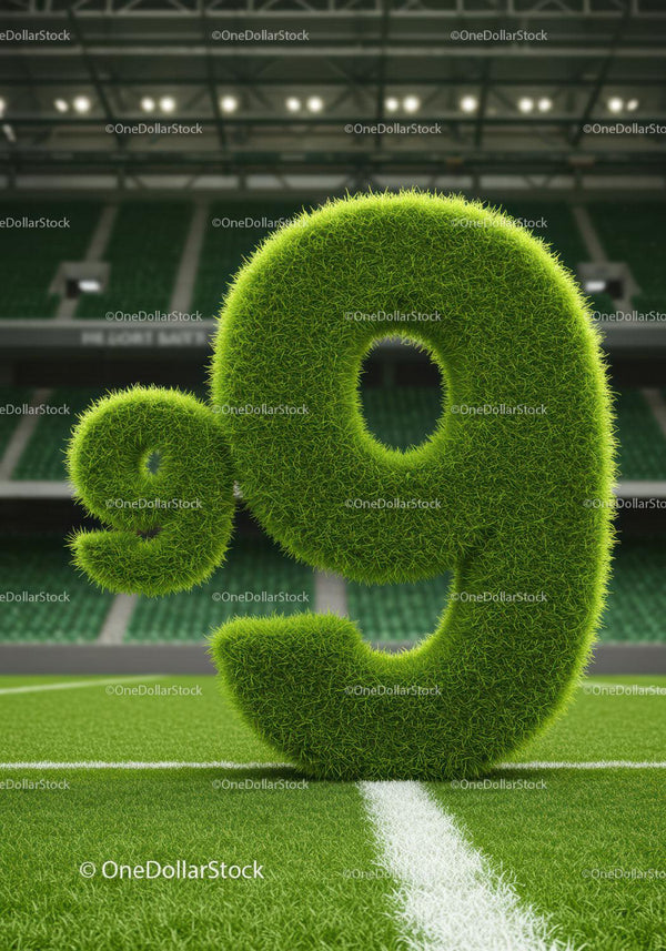 Green Grass Number Nine on Football Field
