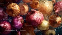 Close-up of Vibrant Red Onions with Water Droplets for Food Photography