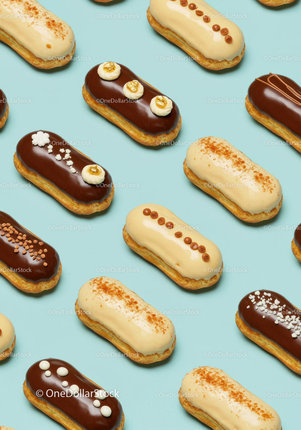 Assorted Gourmet Eclairs with Chocolate and Vanilla Glaze