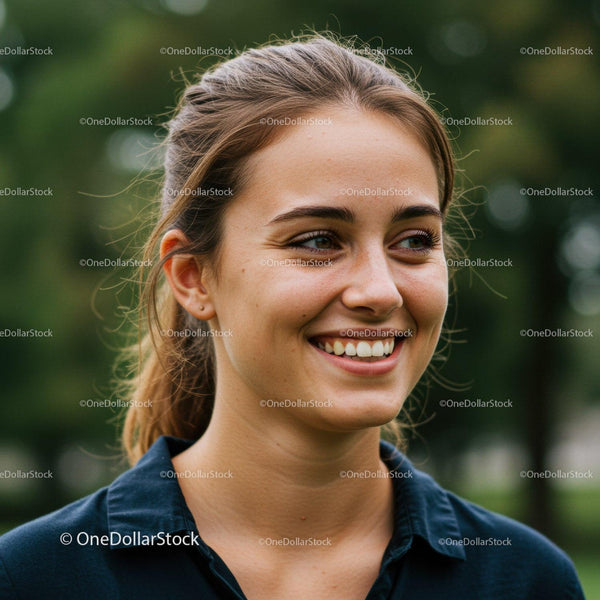 Happy Young Woman with Bright Smile in Outdoor Setting