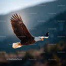 Majestic Bald Eagle in Flight Over Mountain Landscape