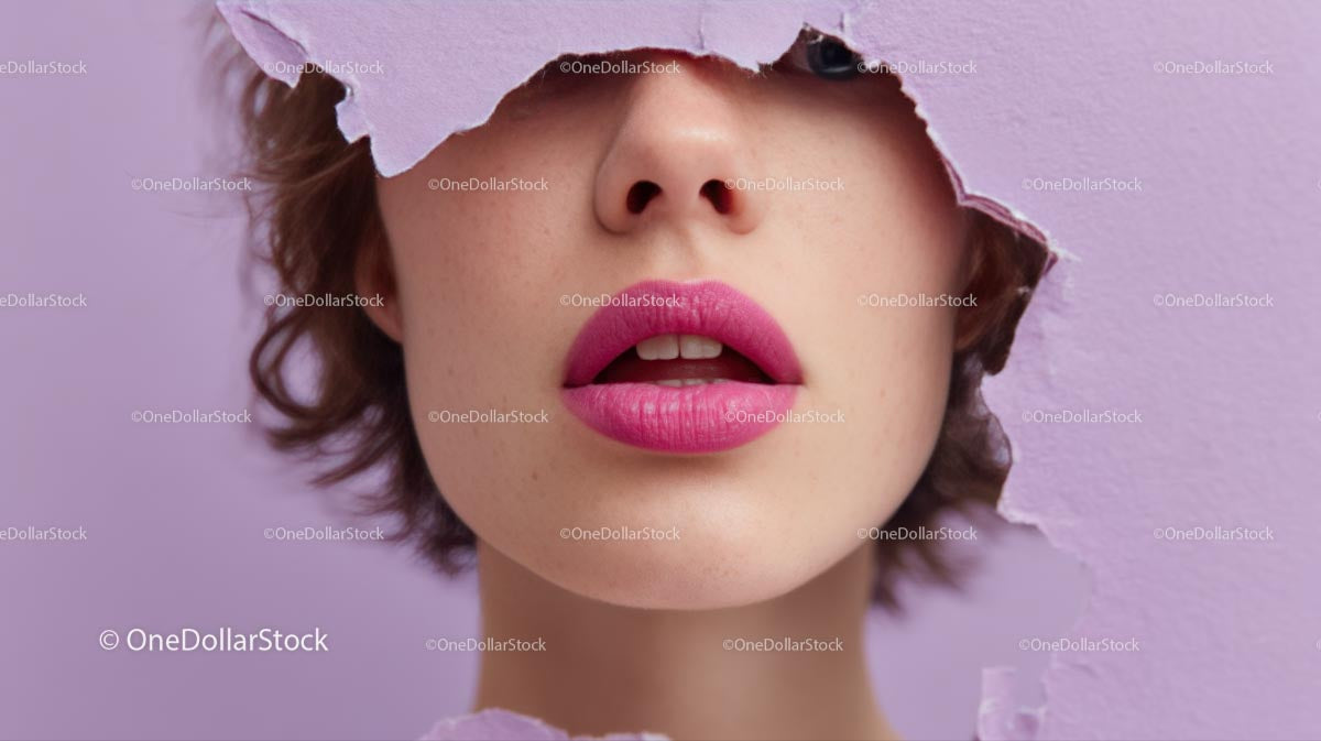 Captivating Female Portrait with Vibrant Pink Lipstick