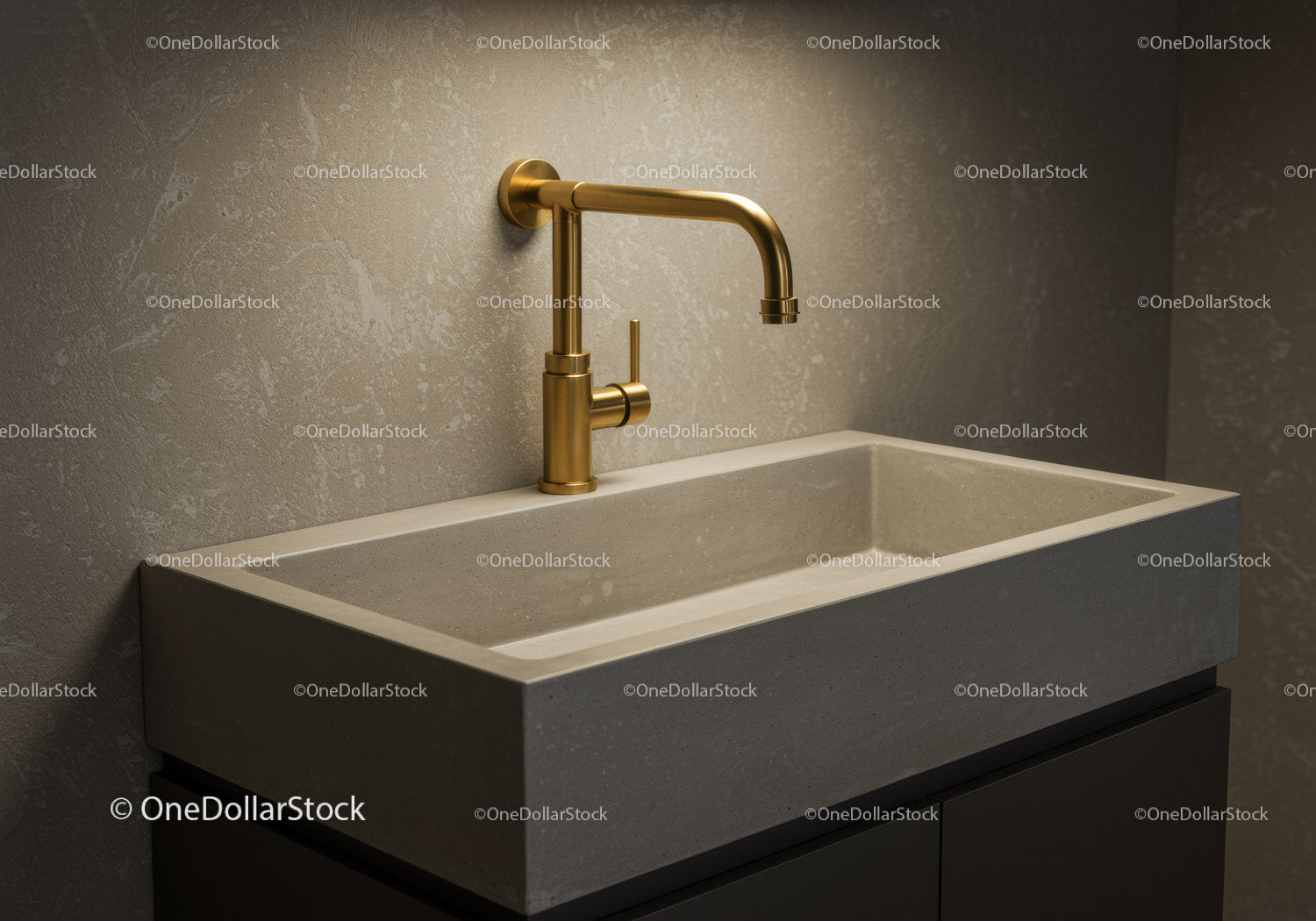 Modern Concrete Sink with Gold Faucet for Stylish Bathroom Decor
