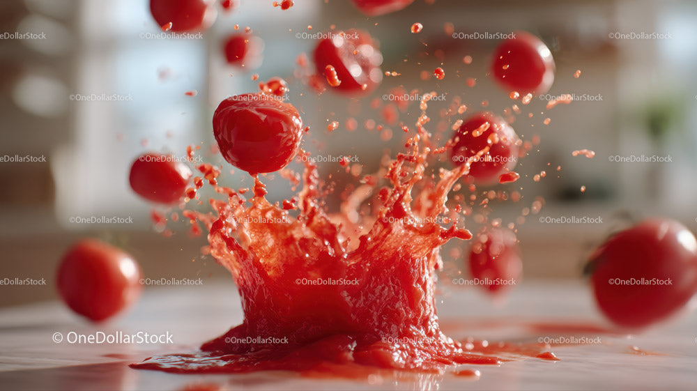 Vibrant Red Cherry Tomatoes in Splashing Motion for Food Photography