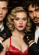 Glamorous Woman in Red Lace Dress with Stylish Accessories
