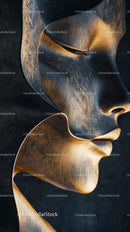 Abstract Metallic Sculpture Face with Gold and Blue Tones