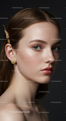 Close-Up Portrait of Elegant Woman with Jewelry and Flawless Skin