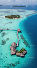 Overwater Bungalows on a Tropical Lagoon with Clear Blue Water