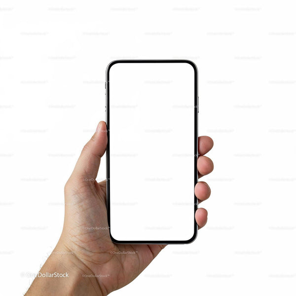 Hand Holding Smartphone with Blank White Screen JPG Mockup Image