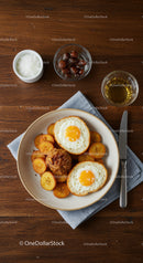 Homestyle breakfast with eggs in toast and roasted potatoes