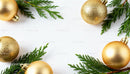 Golden Christmas Ornaments with Green Pine Branches