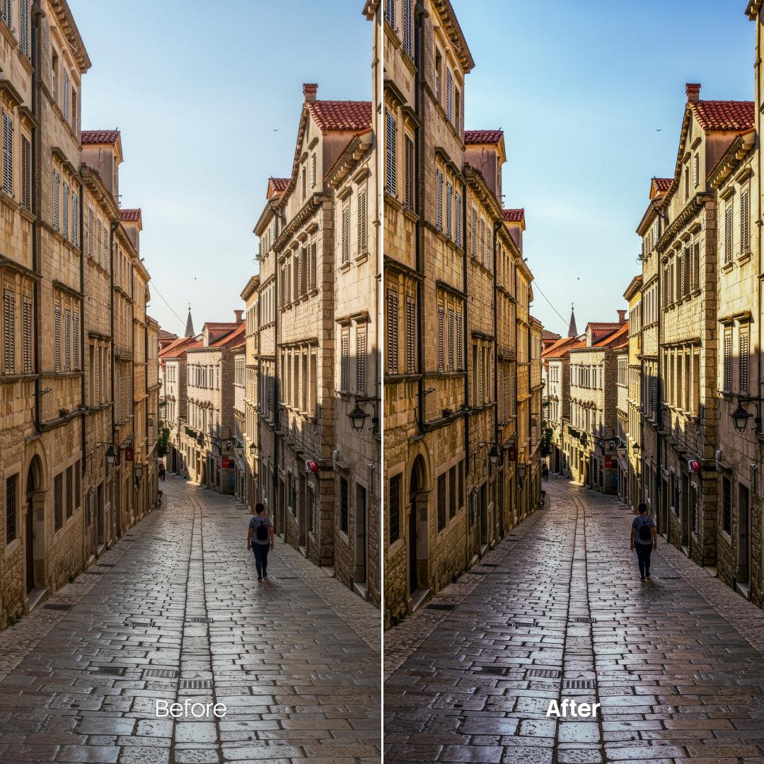 color grading preview with Cinematic Streets LUT Pack