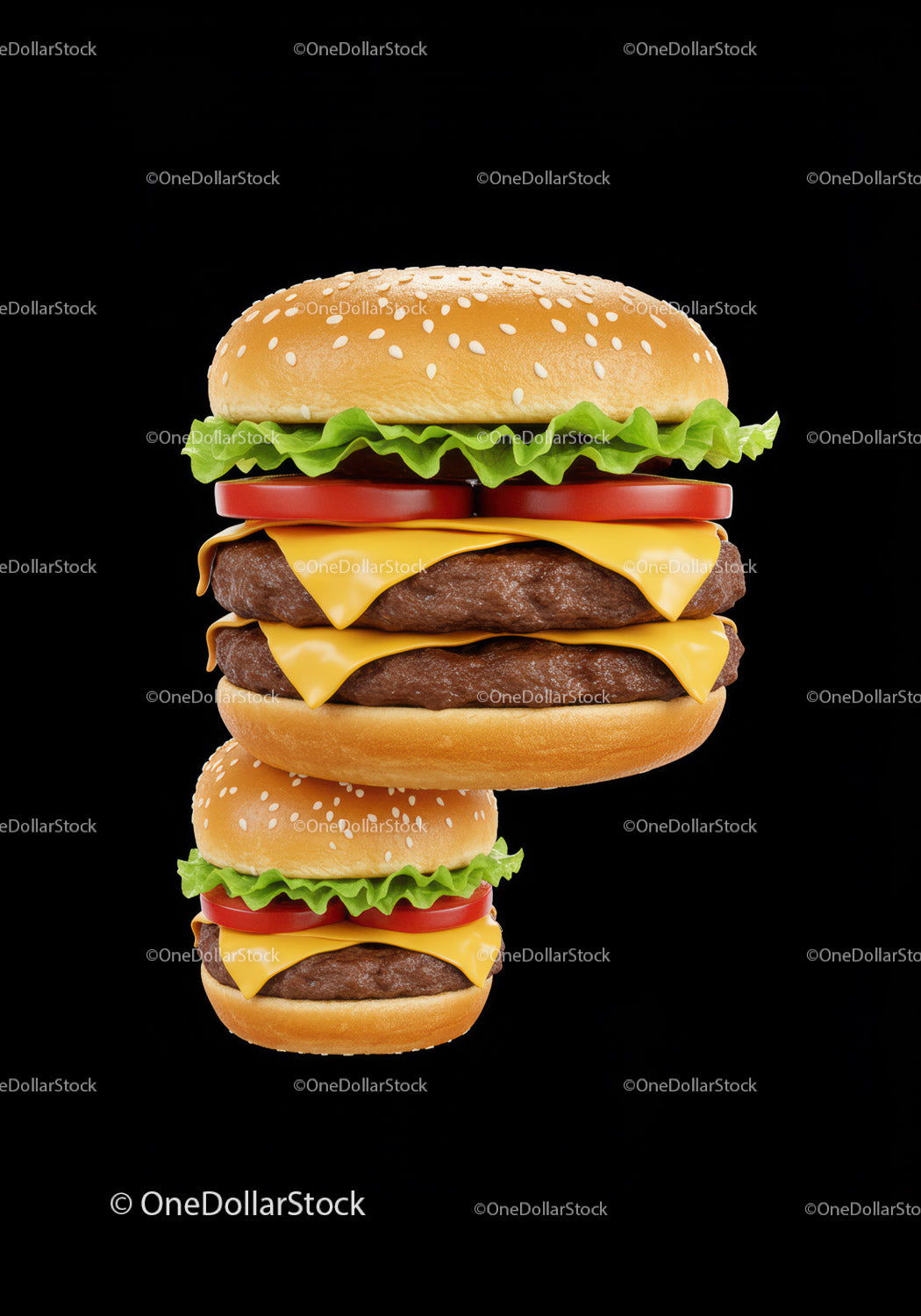 Double and Single Cheeseburgers with Fresh Vegetables