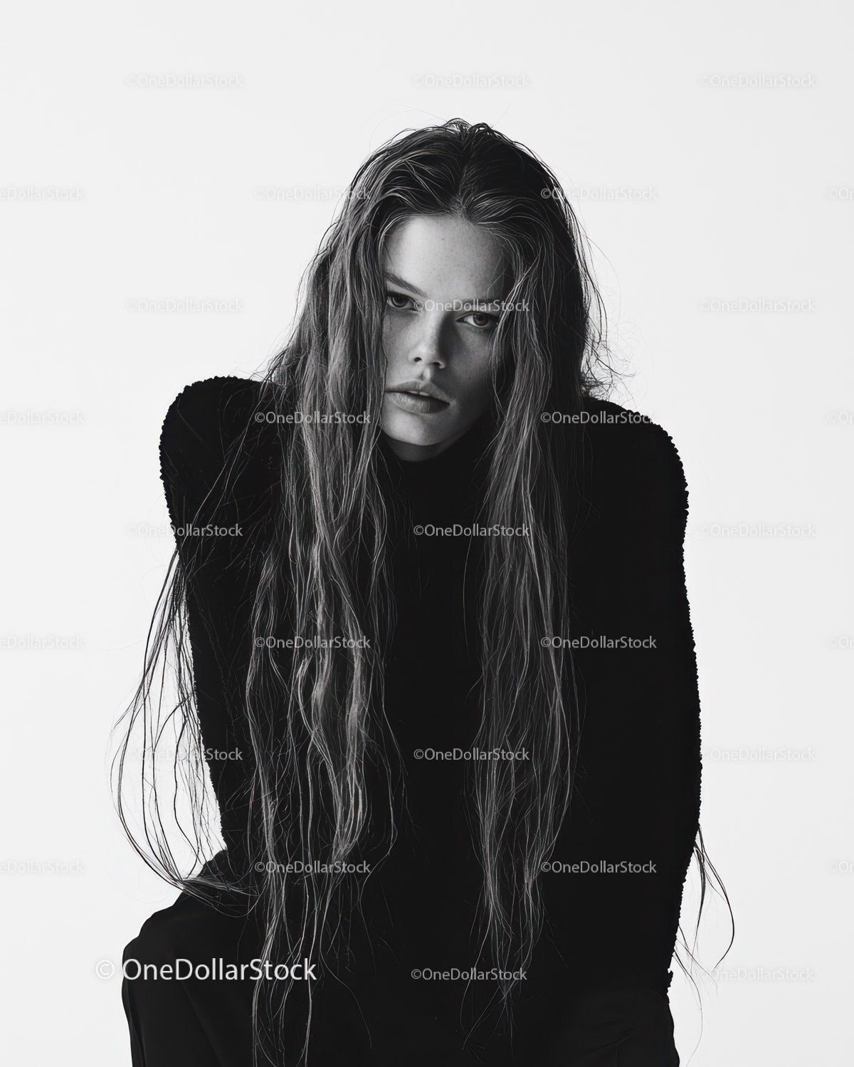 Elegant Black and White Fashion Portrait of a Confident Woman