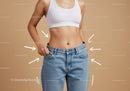 Woman in White Sports Bra and Blue Jeans Standing Against Beige Background