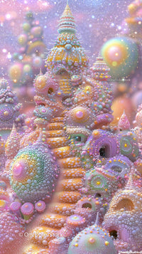 Colorful Whimsical Fantasy Castle in Dreamlike Landscape