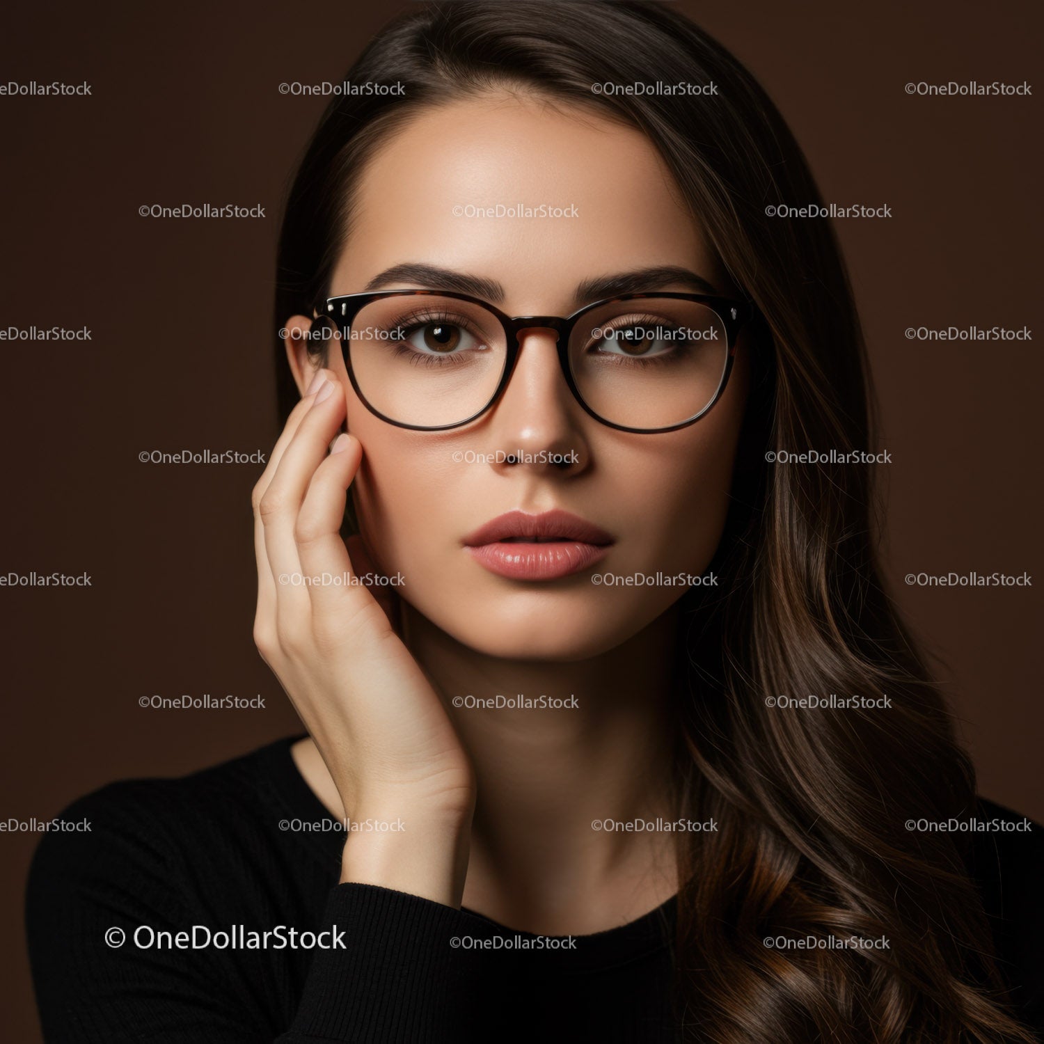 Professional Portrait of Elegant Woman Wearing Stylish Glasses