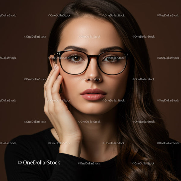 Professional Portrait of Elegant Woman Wearing Stylish Glasses