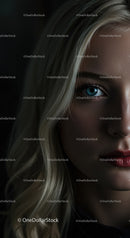 Close up portrait of a woman with blue eyes and blonde hair