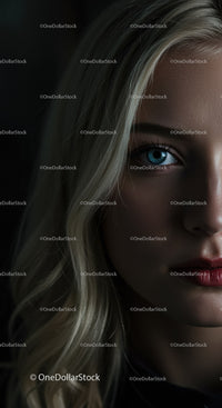 Close up portrait of a woman with blue eyes and blonde hair