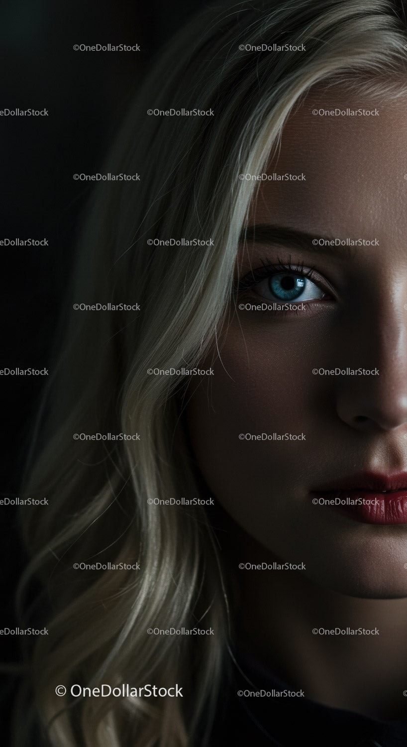 Close up portrait of a woman with blue eyes and blonde hair