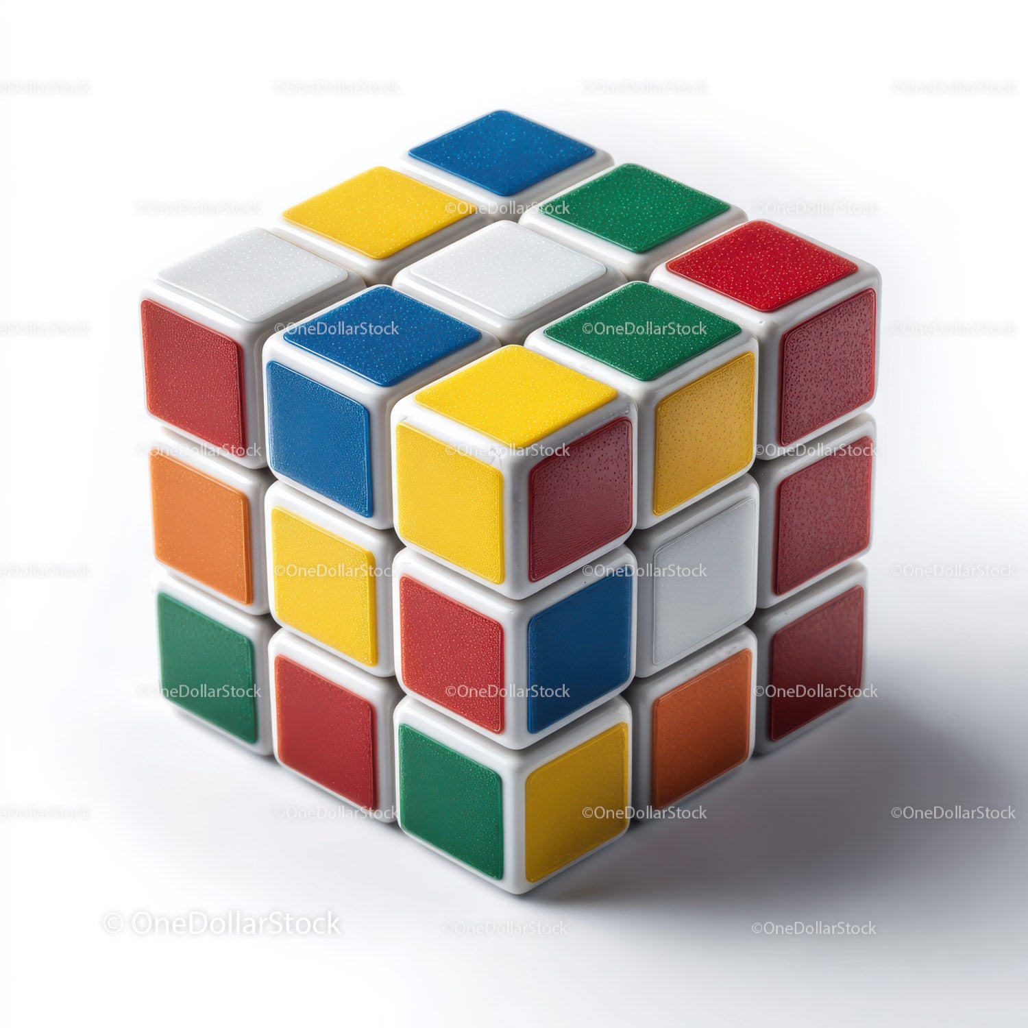 Colorful Rubik's Cube with Vibrant Red, Blue, Green, Yellow, and White Colors