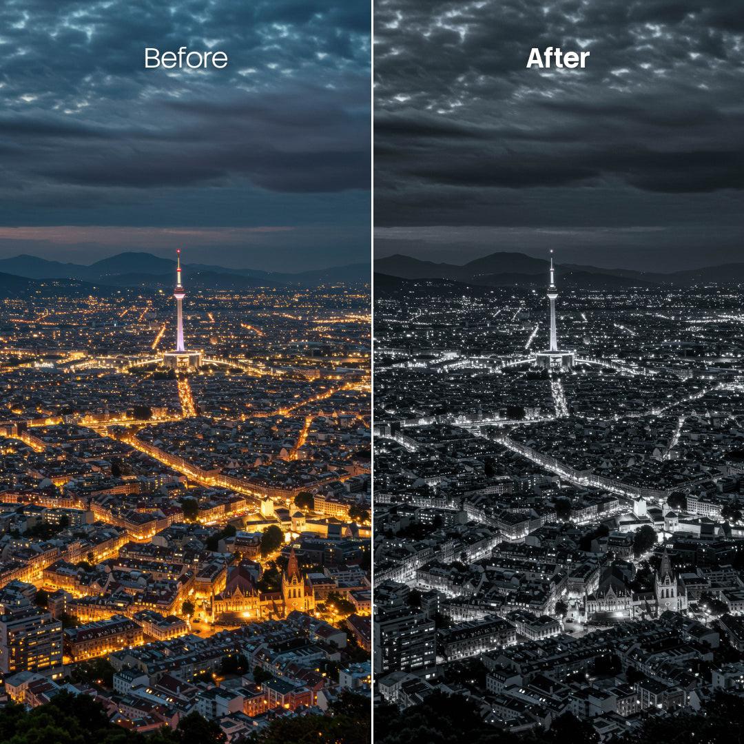 Before and after Architecture Mono Lightroom preset edit
