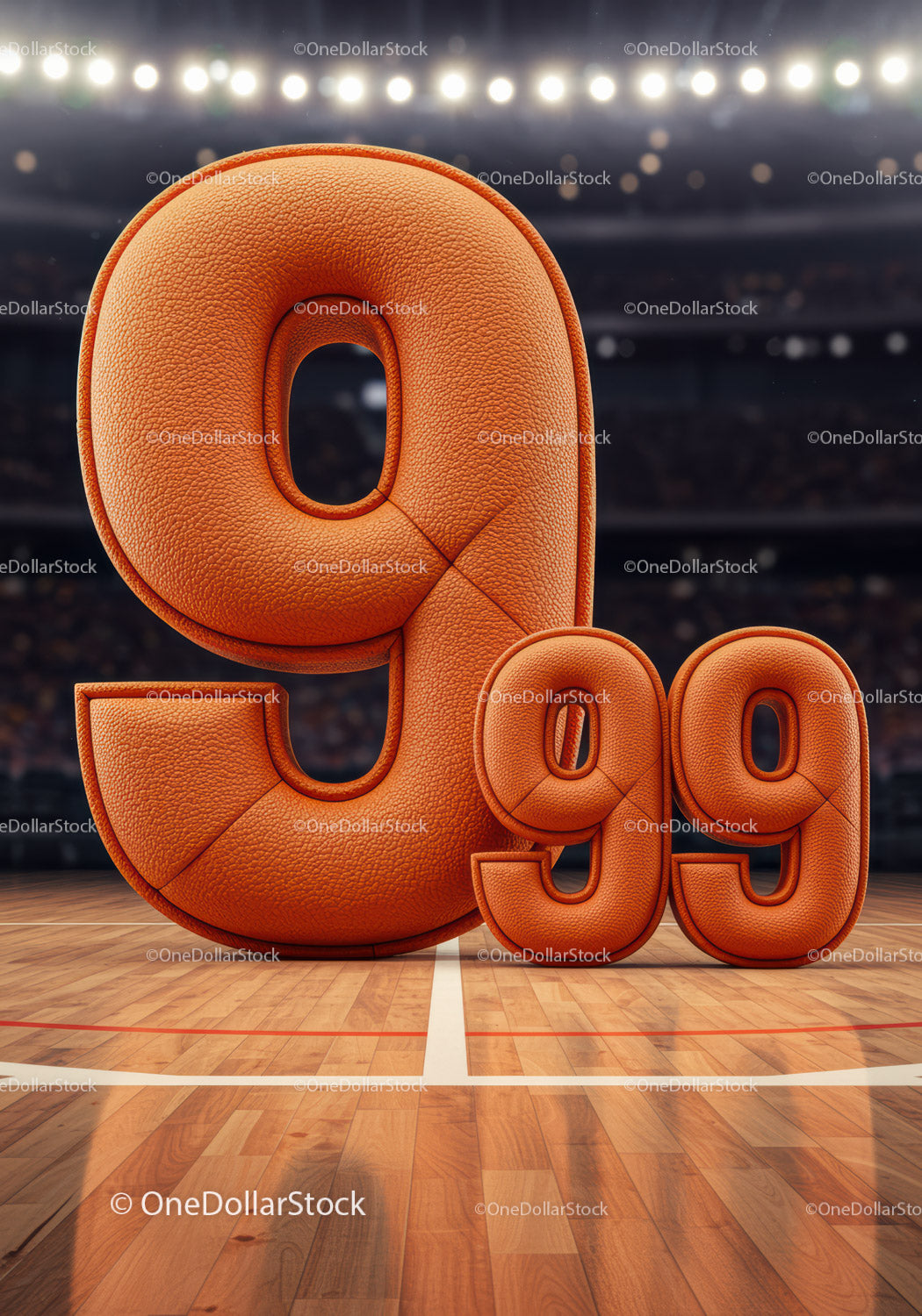 Basketball themed number ninety nine on court floor