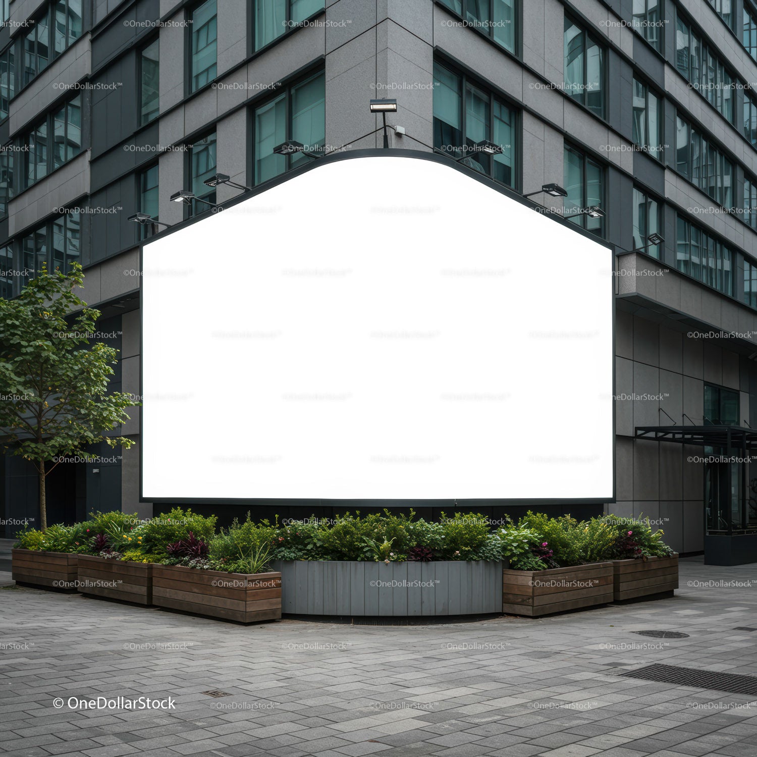 Blank Street Billboard Outside Modern Office Building