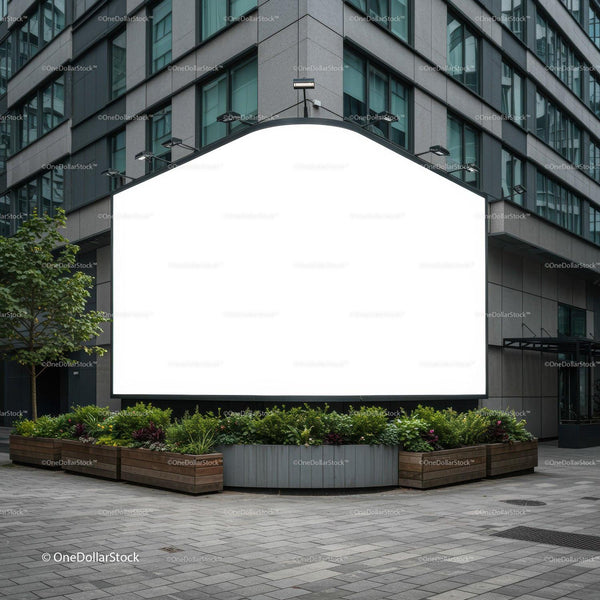 Blank Street Billboard Outside Modern Office Building JPG Mockup Image