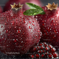 Close-up of Juicy Ripe Pomegranate with Water Droplets