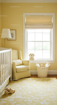 Bright nursery with cozy armchair and plush toys under natural light