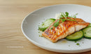 Gourmet Cooked Salmon Fillet with Cucumber and Herbs