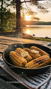 Grilled corn on the cob with butter at sunset
