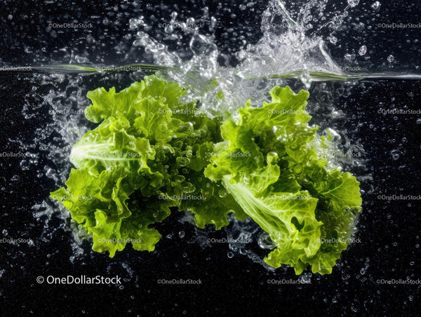 Fresh Green Lettuce Under Water Splash with Vibrant Colors
