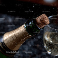 Champagne Bottle with Cork Popping in a Celebratory Scene